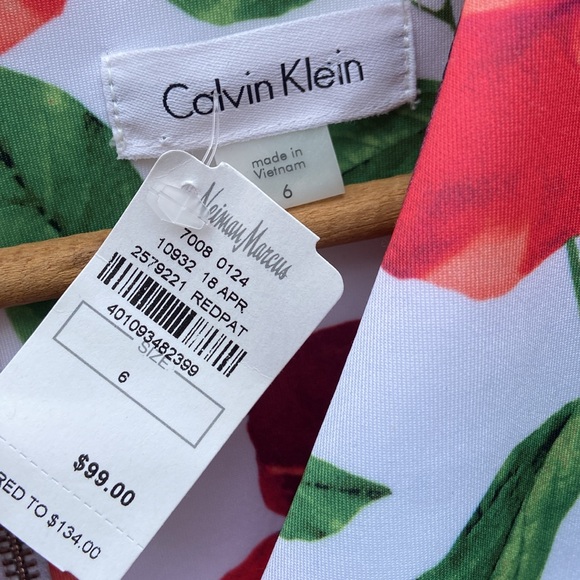NWT Calvin Klein Floral Scuba Knit Sleeveless V-Neck Sheath Dress Women's Size 6 - Picture 3 of 13